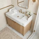 White Oak Wood Bathroom Vanity with Carrara White Marble Sink | Custom Luxury Handmade Single Sink Vanity for Powder Room