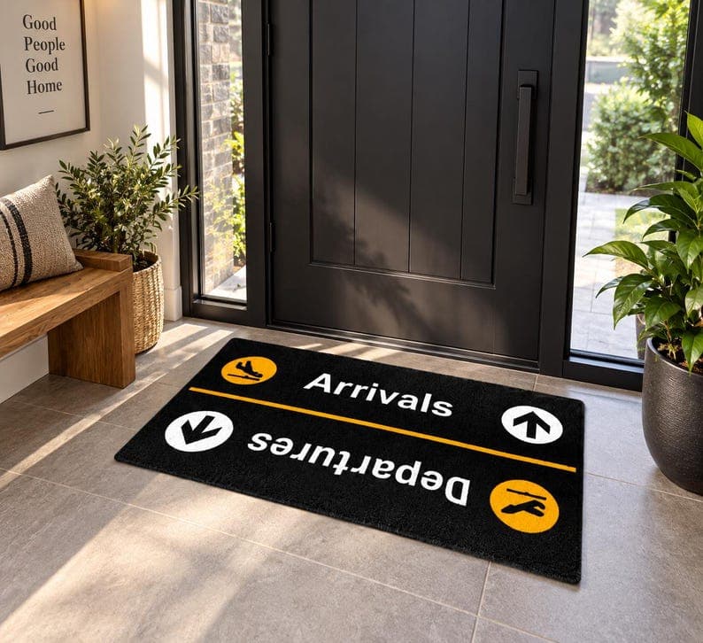 Custom Arrivals Departures Tufted Wool Rug – Travel-Inspired Entryway Doormat