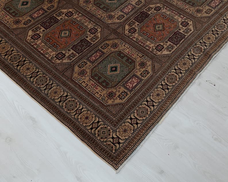 6x10 Vintage Turkish Rug: Brown Hand-Woven Oushak Wool Area Rug