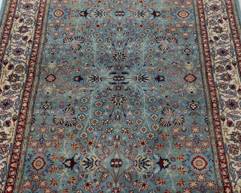 3x5 Vintage Turkish Rug: Hand-Woven Blue Wool Oushak Rug