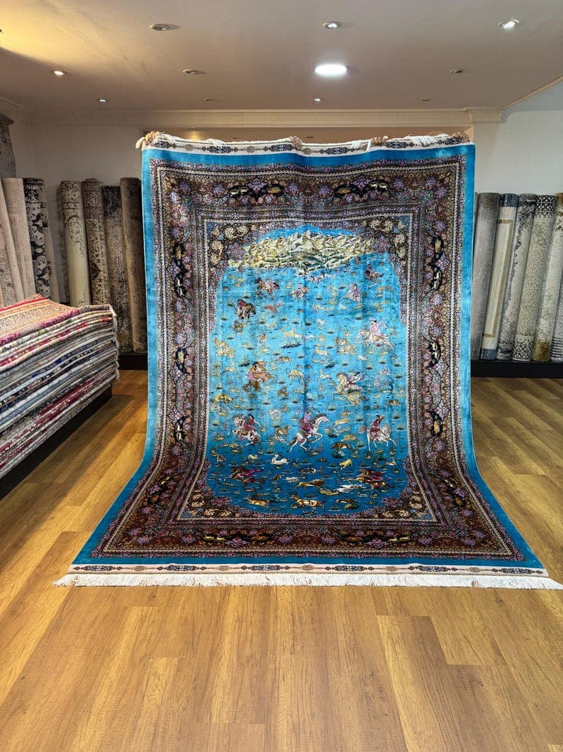 Animal Design Bamboo Silk Rug, Large Palace Rug (6.52 x 9.64 Ft)