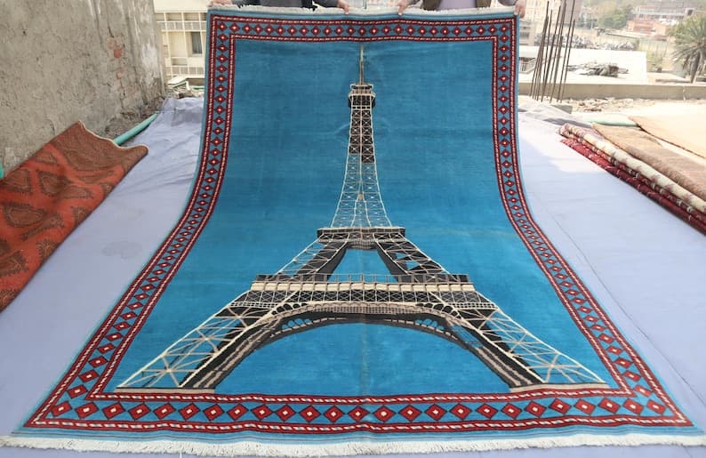 Blue Gabbeh Area Rug 6x9 ft, Afghan Art Decor Rug, Oriental Turkmen Rug, Soft Pile Rug, Home Decor, 180x265 cm Rug, 6x9 Afghan Pictorial Rug