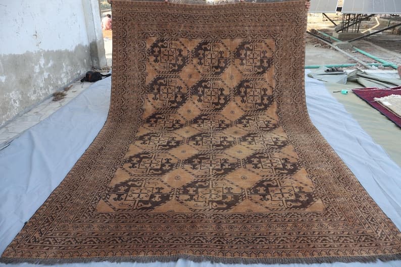 6x9 ft Terracotta Area rug Afghan Tribal Faded Rug, Hand Knotted Wool Rug, Low Pile Rug, Oriental Rug, Turkmen Oriental Rug, Living Room Rug