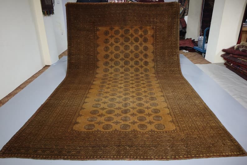 7x10 Terracotta Vintage Rug Turkmen Bukhara Rug, Hand Knotted Wool Rug, 1940s Antique Low Pile Rug, Afghan Tribal Faded Rug, Living Room Rug