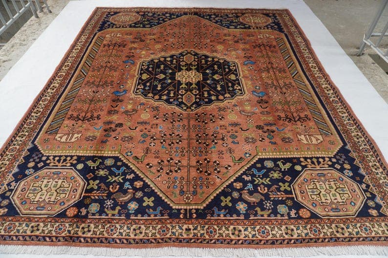 8x10 Large Area Rug, Terracotta Caucasian Rug, Soft Pile Authentic Turkmen Handmade Wool Rug, Afghan Oriental Rug, Bedroom Rug 250x300 cm