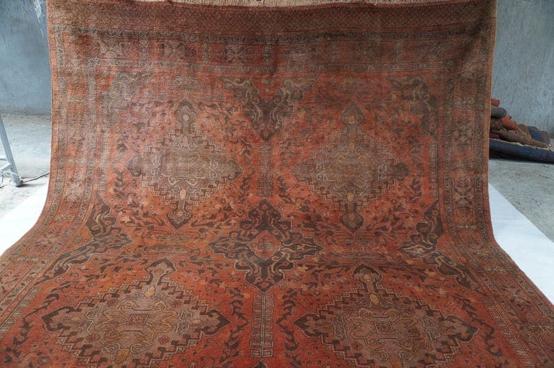 9x10 Large 1960s Antique Afghan Tekke Zer Khaki Rug, Handmade Wool Rug, Soft Pile Fine Area rug Terracotta Rug, Turkmen Tribal Rug 8'8x10 ft