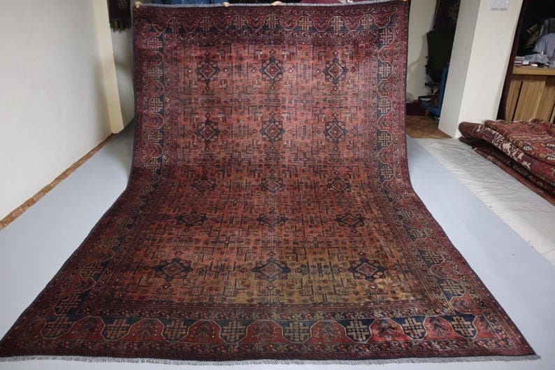 1940s Antique Rug 7x10 ft Turkmen Bukhara Rug, Handmade Vintage Rug, Terracotta Wool Rug, Oriental Area Rug, Afghan Tribal Faded Bedroom Rug
