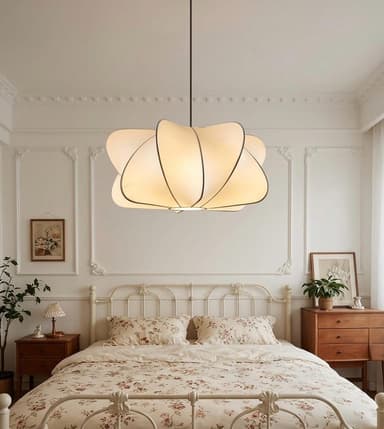 Organic Faux Silk Pendant Light | Wavy Cocoon Chandelier | Scandinavian Design Hanging Lamp | Japanese Zen Ceiling Fixture | UL/CE Certified