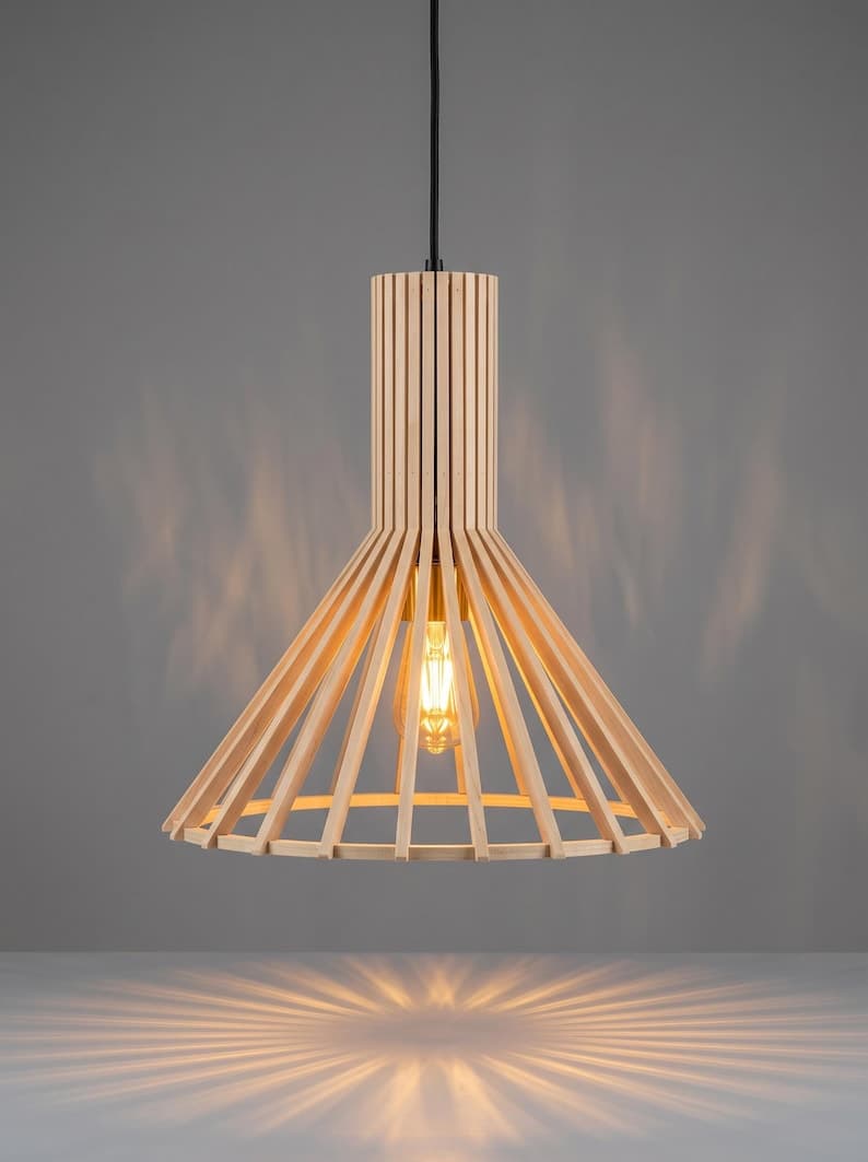 Wood Pendant Light, Spiral Chandelier - Scandinavian Style