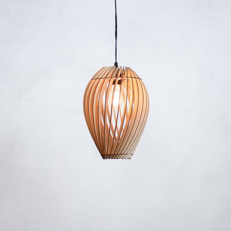 Handmade Baltic Birch Wood Pendant Light - Modern Hanging Lamp