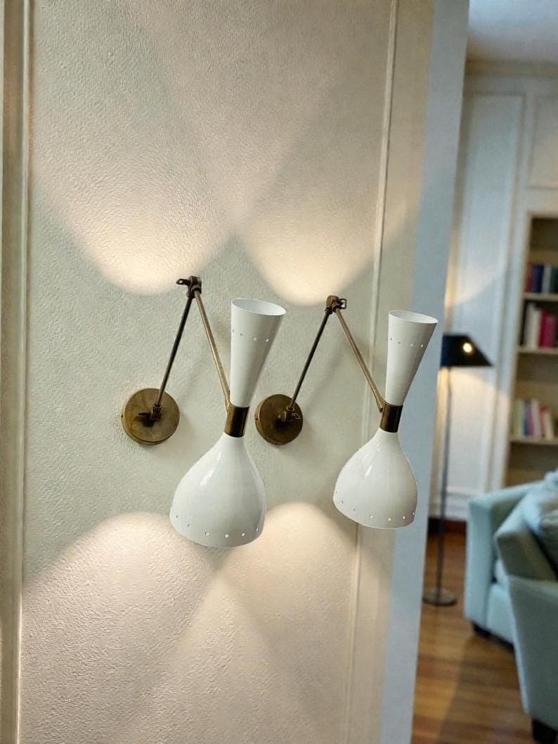 Mid Century Italian Diabolo Wall Sconce: Brass Adjustable Bedside Lamp