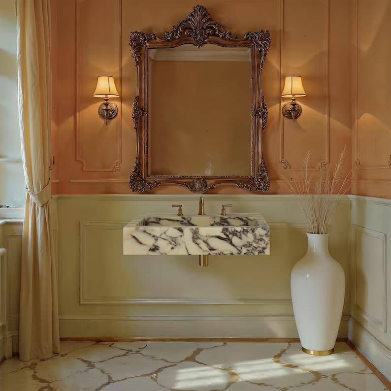 Marble Sink Calacatta Viola, Bathroom Sink, Wall mounted Sink, Vessel Sink, Handcarved Sink, Marble Washbasin, Natural Stone, Custom Size