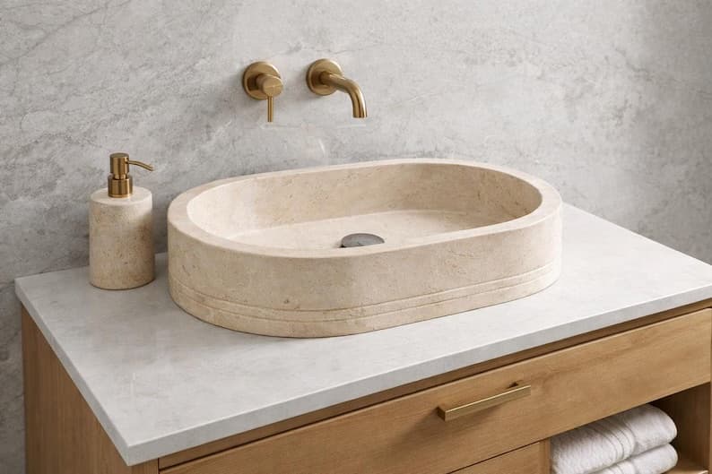 Handmade Oval Marble Countertop Sink