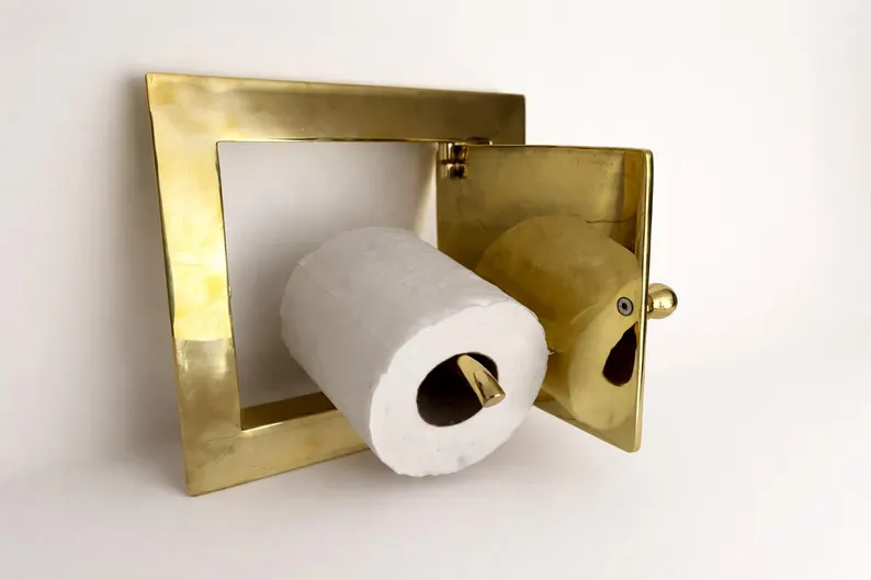 Recessed Brass Toilet Paper Holder with Cover – Built-In Bathroom Hardware
