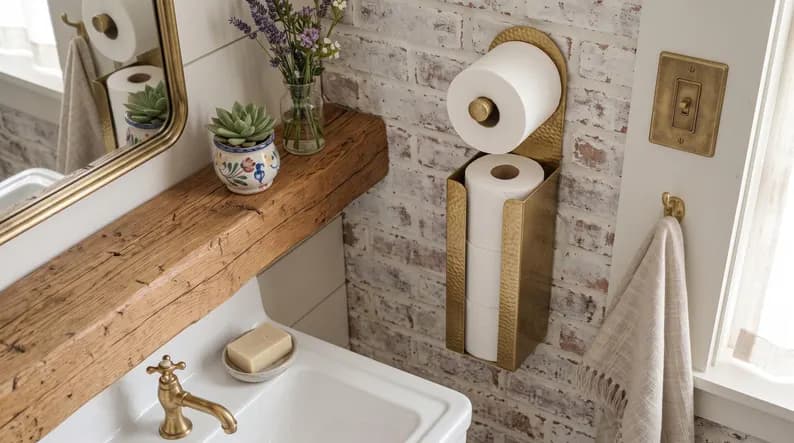 Toilet Paper Holder Hammered Brass Bathroom Organizer Luxury Solid Brass Wall Mount Storage Paper Towel Holder