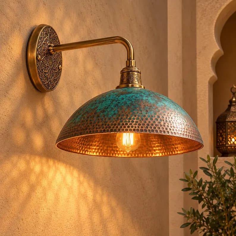 Handcrafted Moroccan Hammered Copper Wall Sconce