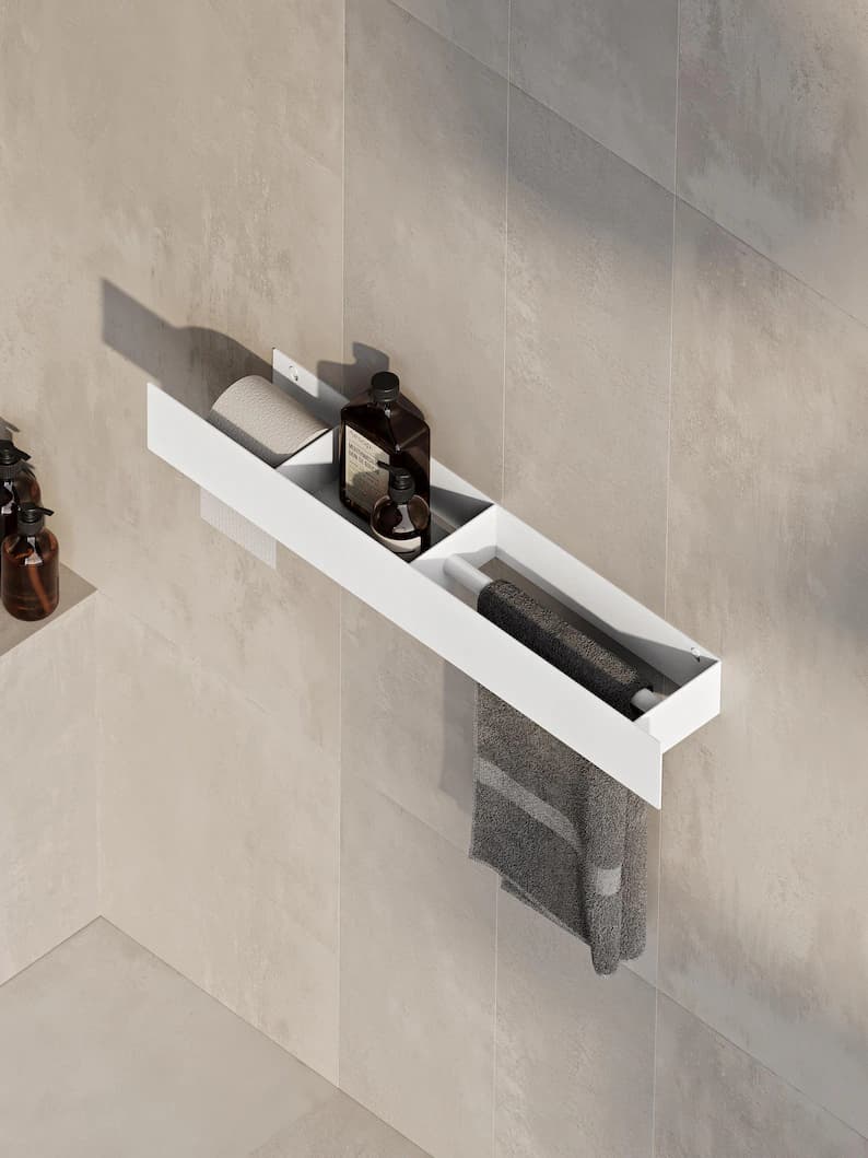 2-in-1 Wall Mounted Bathroom Organizer, Black Metal Shelf with Towel Bar and Toilet Paper Holder