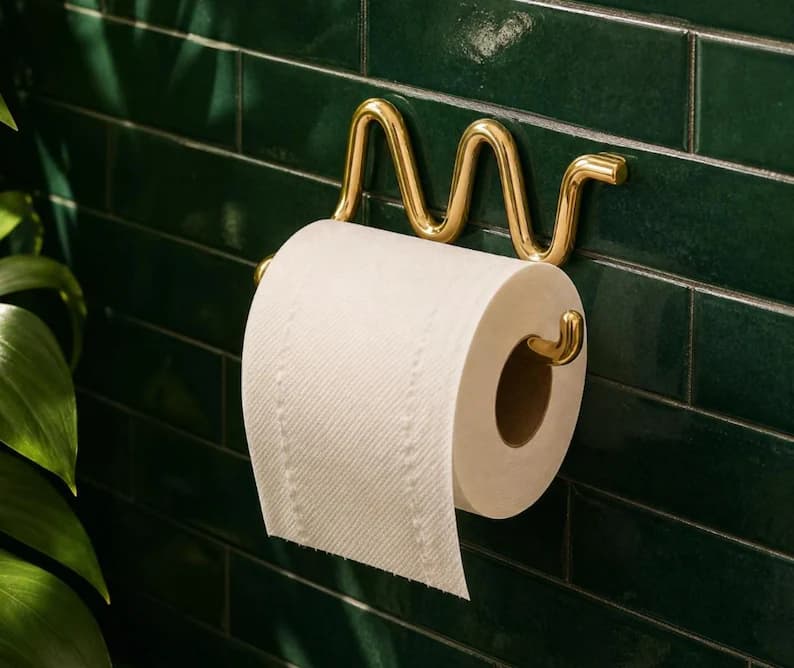 Handmade Solid Brass Toilet Paper Holder – Moroccan Wave Design Bathroom Decor