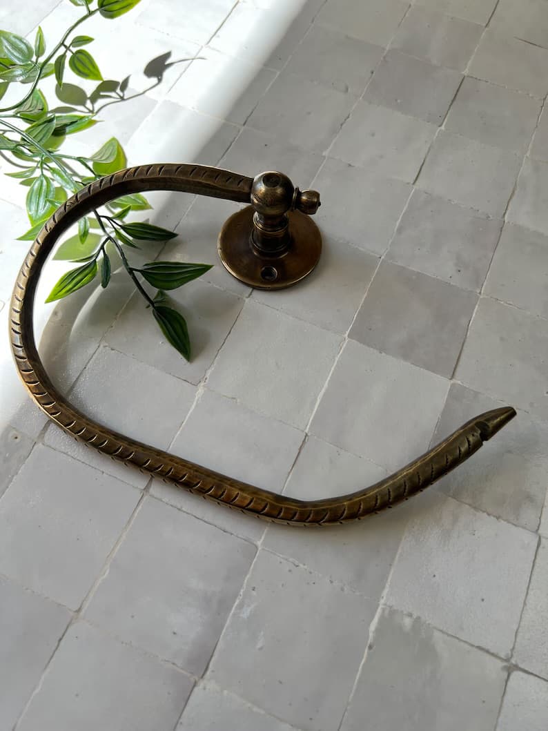 Brass Engraved Toilet Paper Holder | Antique Handmade Bronze Brass Towel Holder
